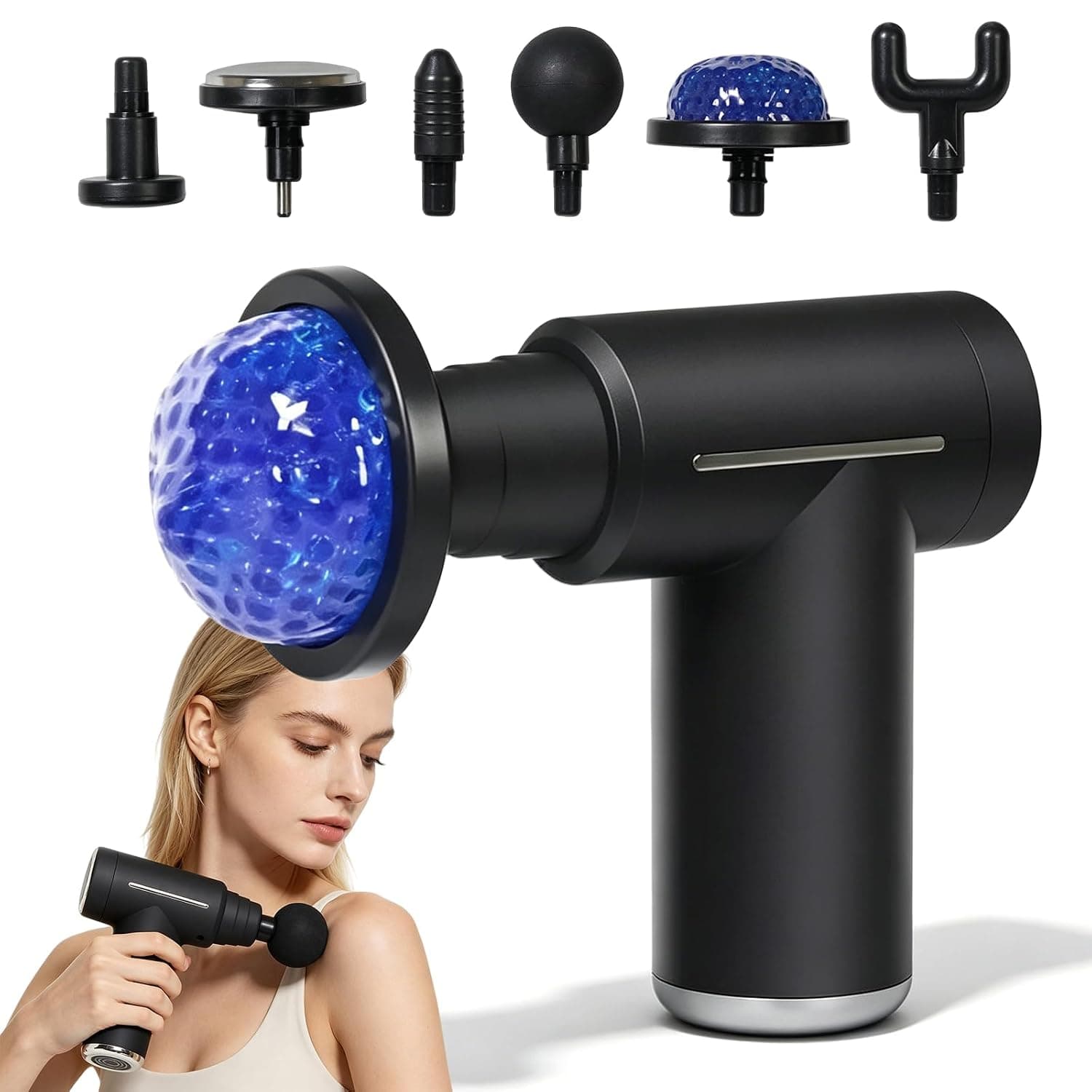 Muscle Massage Gun, Mini Massage Gun with 6 Massage Heads, Muscle Massage Gun, Hot and Cold Massage Gun for Shoulders, Body, Back and Relaxation, 6 Levels of Intensity