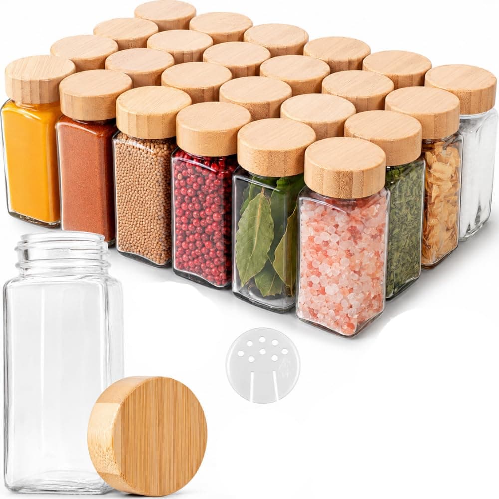 WHISKET - 100 ML | Glass Spice Jars with Bamboo Shaker Lids,Spices & Seasonings Sets Organizer Spice Containers, Airtight Food Canisters (10)
