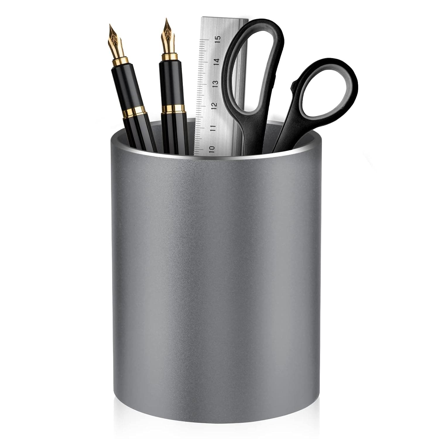 Pen Holder for Desk, Pen Pot for Desk,Organizer for Desk Metal Pencil Holder Pen Cup and Storage Box for Office, School, Home, and Kids Non-slip silicone bottom 3.93 * 3.14inch (Grey)