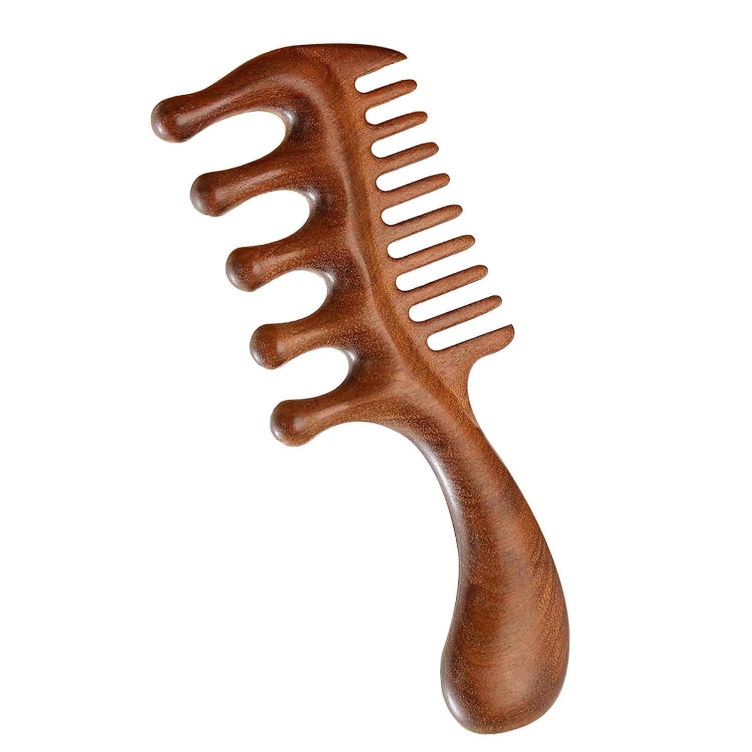 Bukela Natural Wide Tooth Sandalwood Comb, Smooth Detangling Scalp Massage Design, Eco Friendly Wooden Hair Detangling Comb, Anti-Static Relaxation Hair Care Tool for Men Women