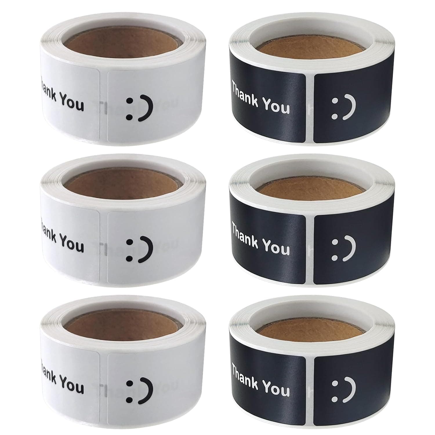 X spring Smiley Face Thank You, 6 Rolls 720 PCS Self-Adhesive Stickers, 7.6X2.5CM Large Black & White Labels for Packaging, Shipping Boxes and Gift Wrapping