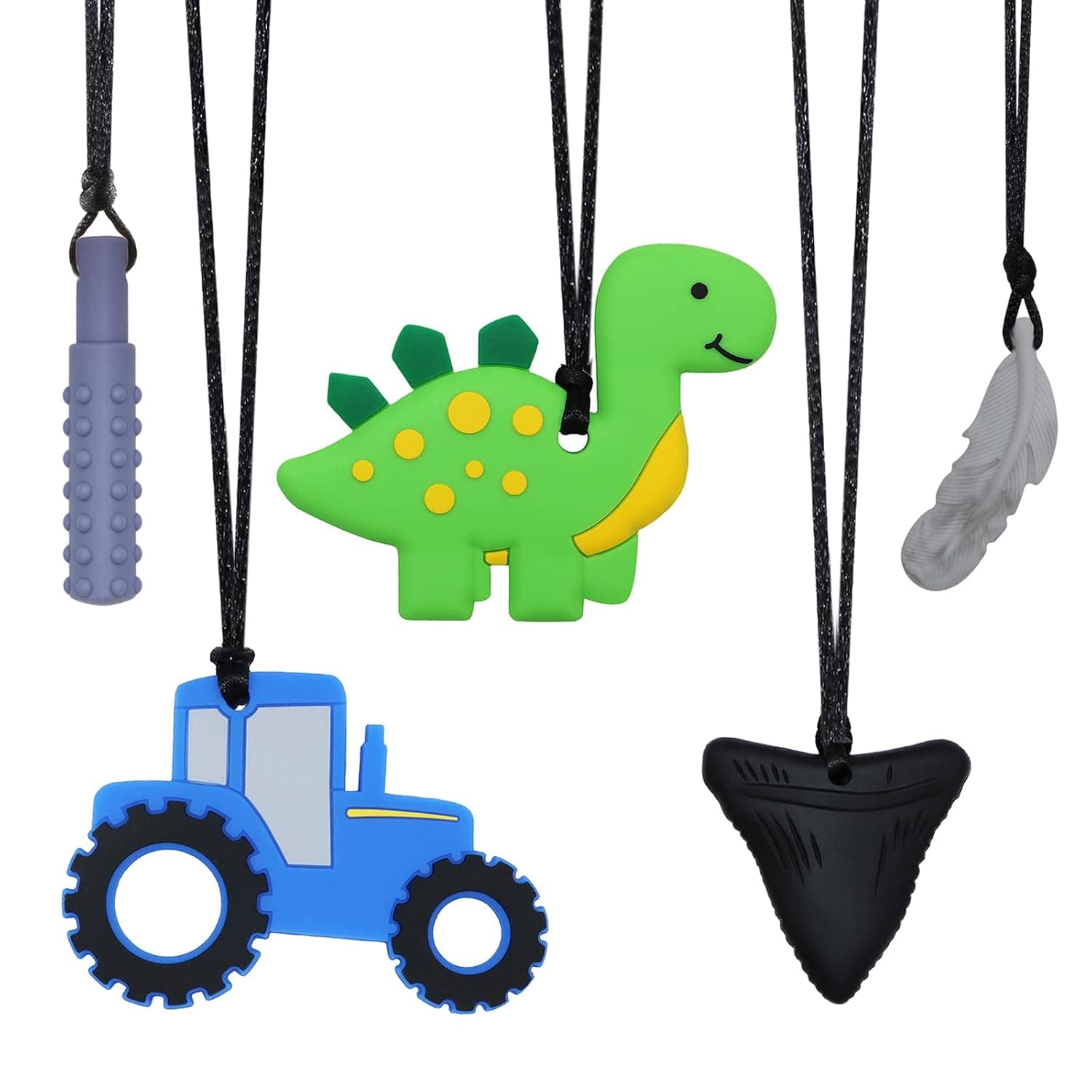 Chew Necklace for Sensory Boys Kids Adults, Silicone Tractor Chewy Pendant Jewelry for Autism Teething Biting Chewing ADHD Needs, Oral Motor Aide Sturdy Baby Nursing Chewable Necklace for Anxiety | Sensory Chewy Necklae for Kids and Child with Autism ADHD, Chewable Silicone Pendant for Reducing Fidget Anxiety