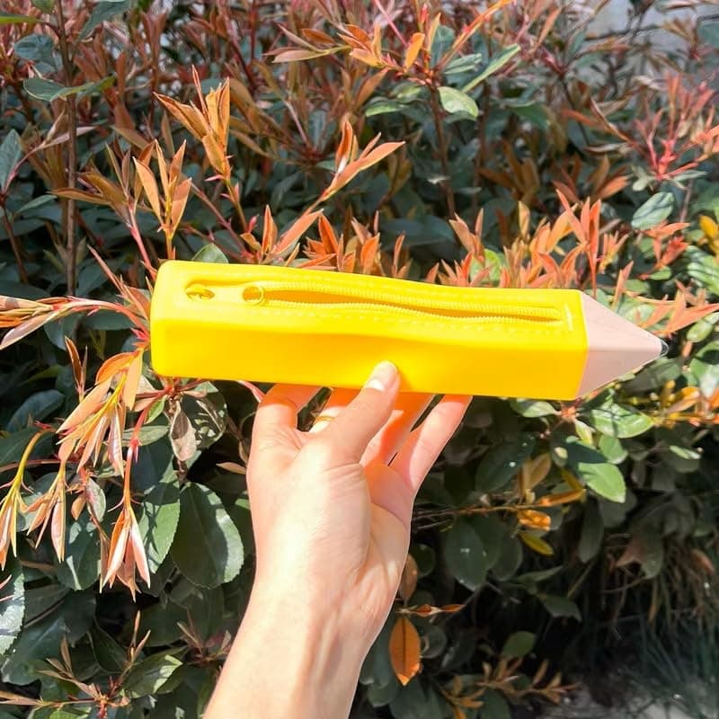Fun Pencil-Shaped Pen Case Pen Holder, Large Capacity Desk Organizer, Pencil Bag for Office Home Supplies,Yellow