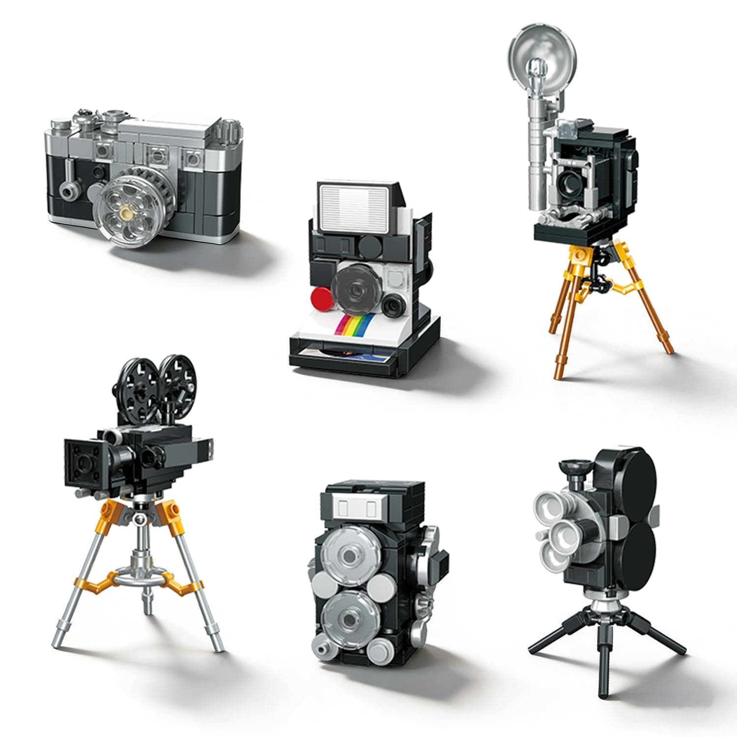 6 in 1 Vintage Camera Building Blocks Set, Retro Film Camera Collection Compatible with L.g Camera Models, Collectible and Display Model Home Office Decor, Creative Birthday Gifts
