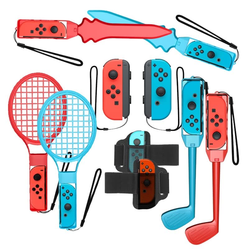 BIGTHREE Switch Sports Accessories Bundle for Nintendo Switch & Switch OLED with Tennis Rackets, Golf Clubs, Chambara Swords, Soccer Leg Straps & Joycon Grips