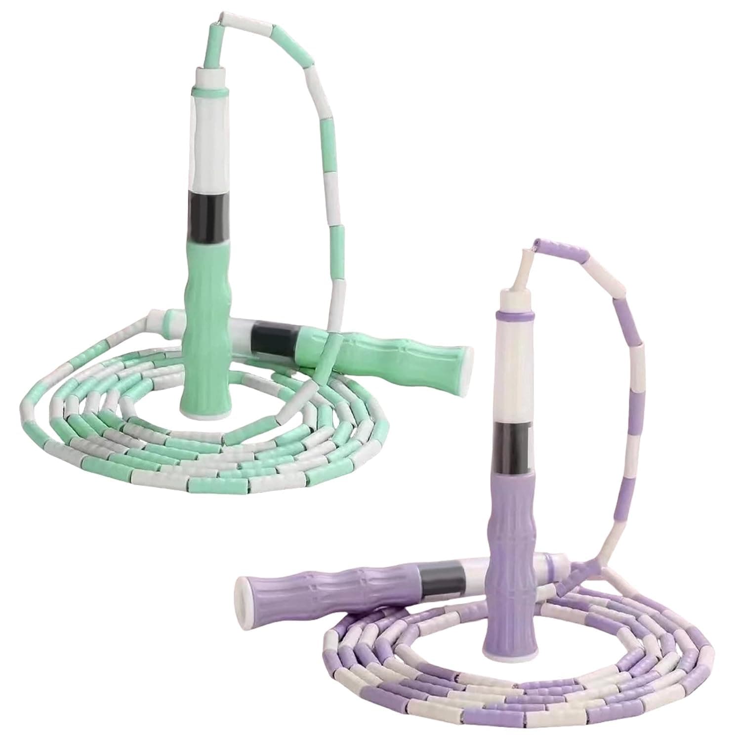 Beaded Jump Rope 2-Pack for Kids & Adults, Adjustable 9.2ft Tangle-Free Jumping Rope for Fitness, Segmented Skipping Rope with Anti-Slip Handles for Exercise Workout & Cardio Training