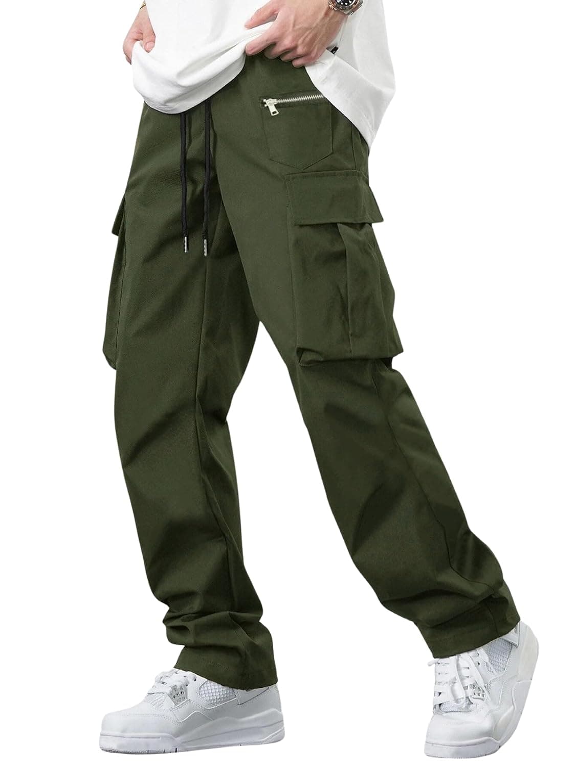 Lymio Men Cargo Cotton Pants (Cargo-05-08) (2XL, Olive Green)