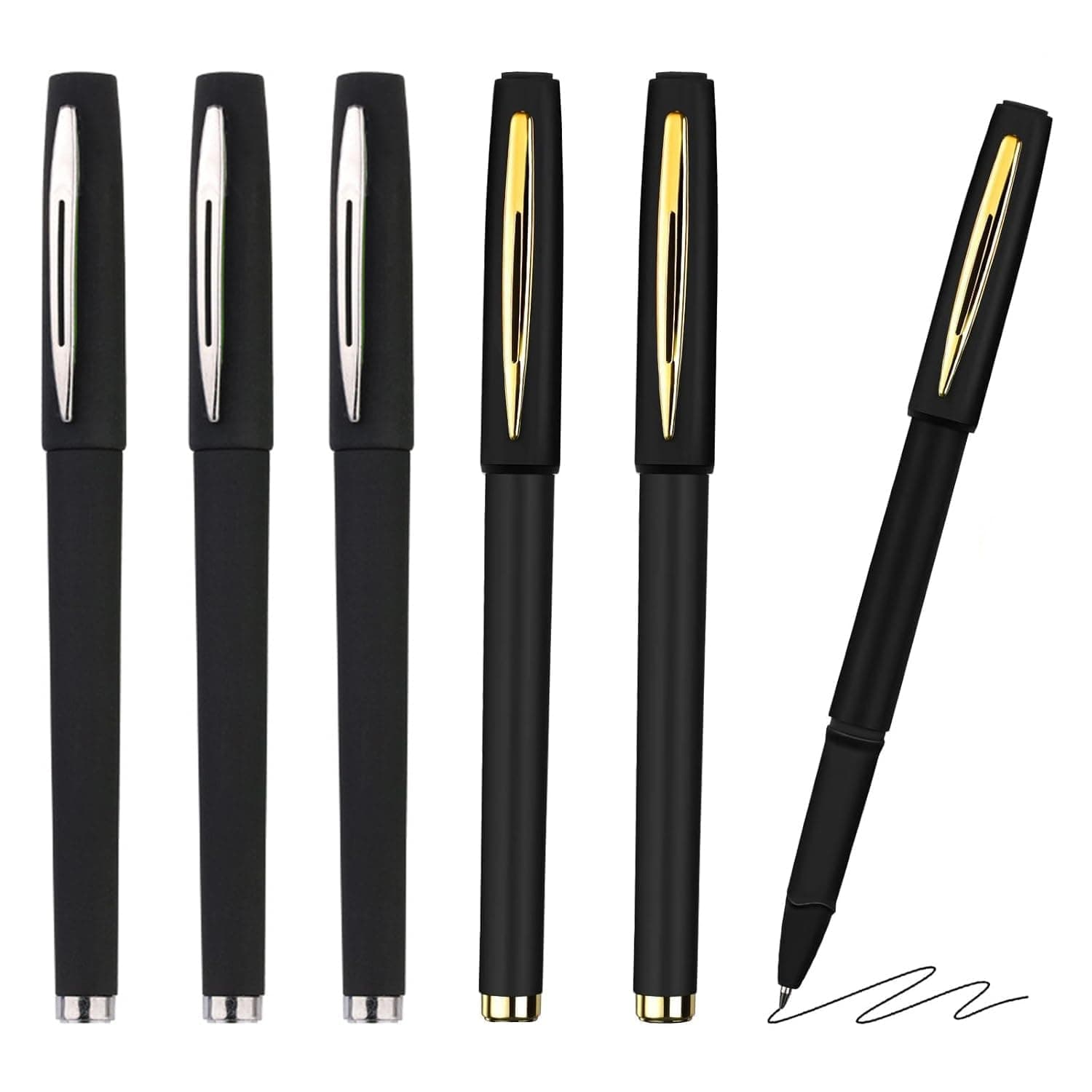 6 PCS Black Rollerball Pens, 0.5mm Fine Gel Ink Ballpoint Pens, Smooth Writing Pens for Notes, Journaling, School & Office Use
