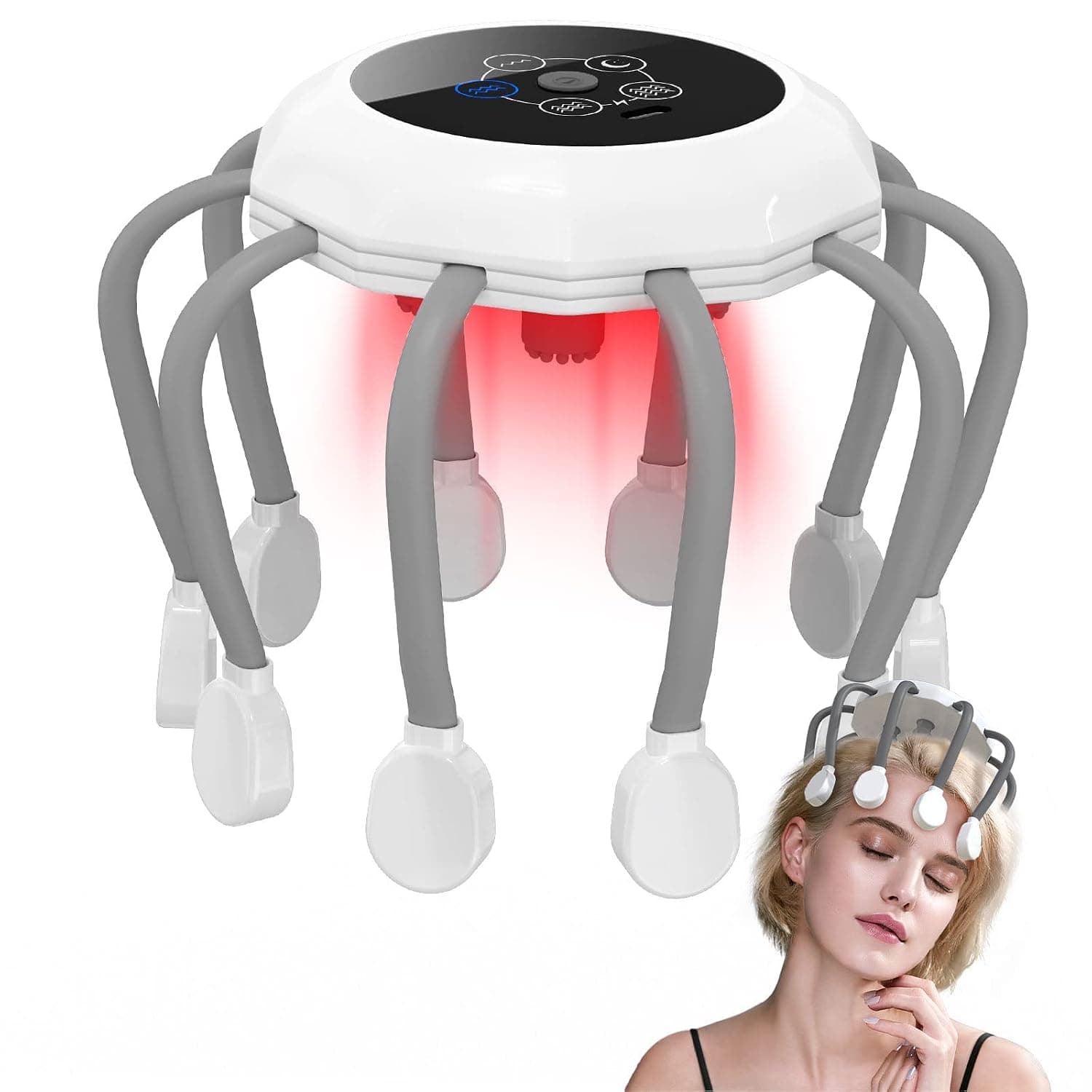 Electric Head Massager, Intelligent Wireless 5 Modes 14 Vibration Contacts 360 Degree Vibrating Scalp Massager for Stress Relax and Tension, Better Sleep, Ideal Gift