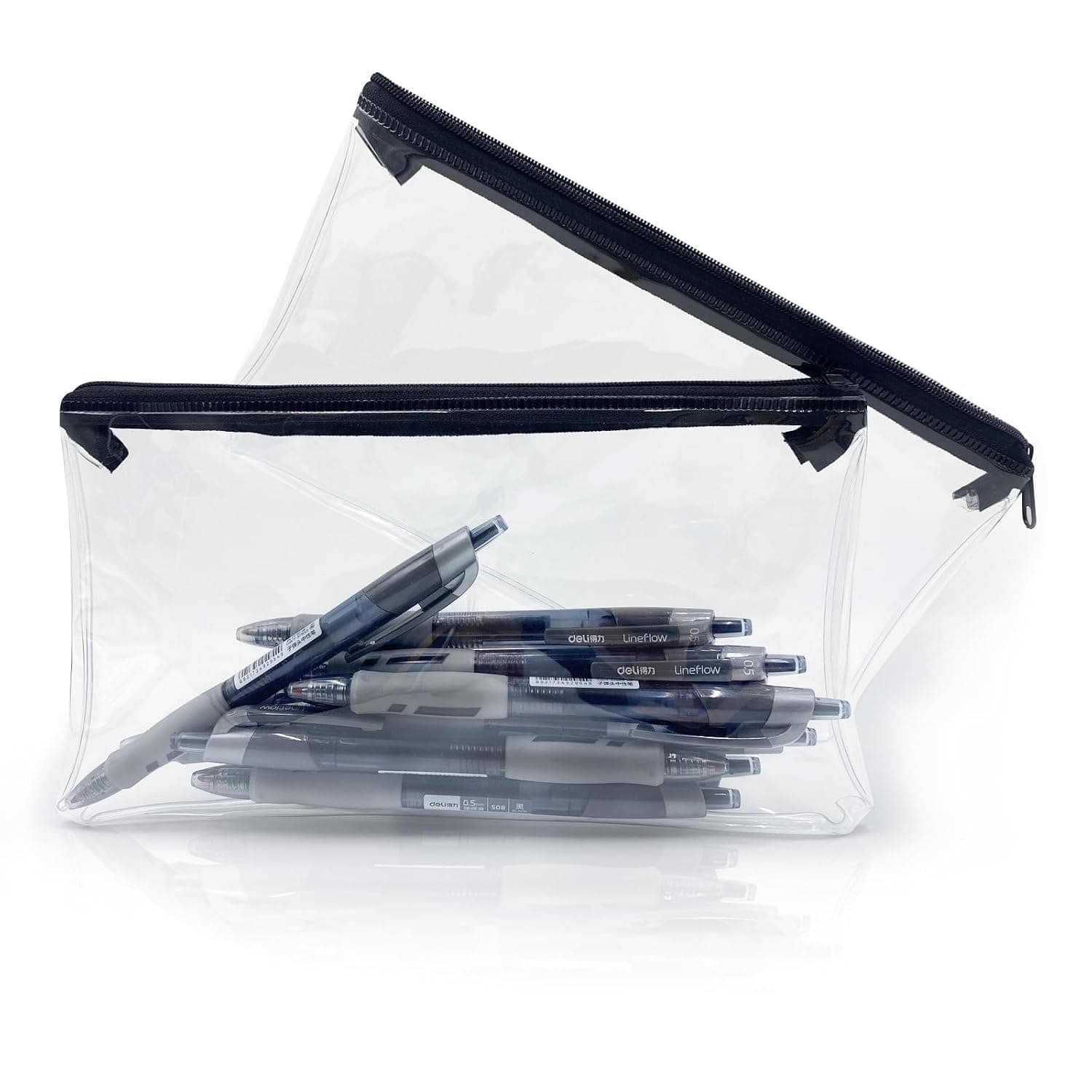 OBYJCA Clear Pencil Case for Exams 2 PCS, Transparent Pencil Case, PVC with Zipper, School Office Home Travel