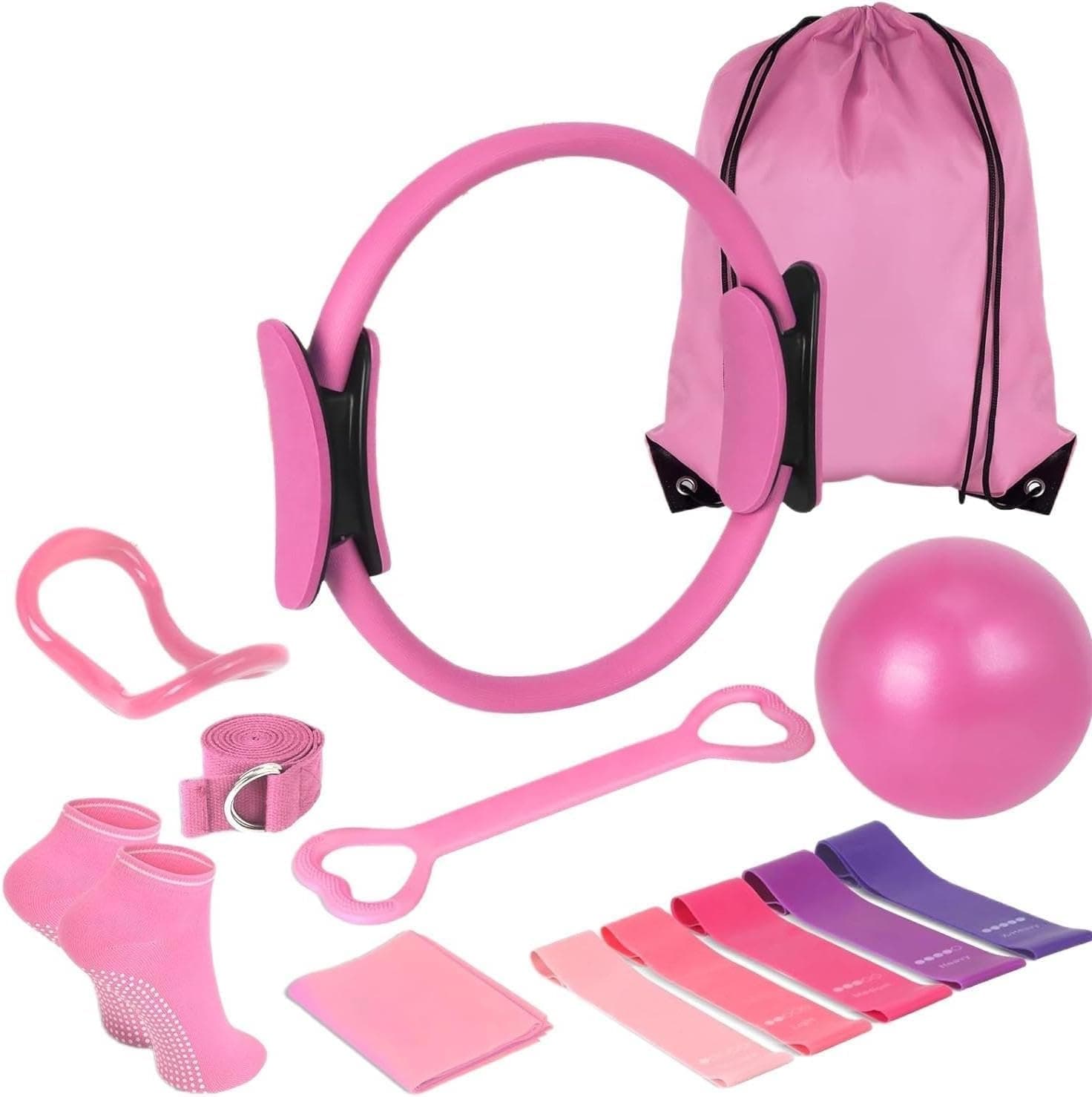 Tazweeq Pilates Kit for Women, 9.8" Exercise Ball with Resistance Bands, Pilates Bands & Accessories, with 5 Strength Bands, Hip Thrust Belt, Yoga Essentials Kit Equipment Accessories for Home Workout