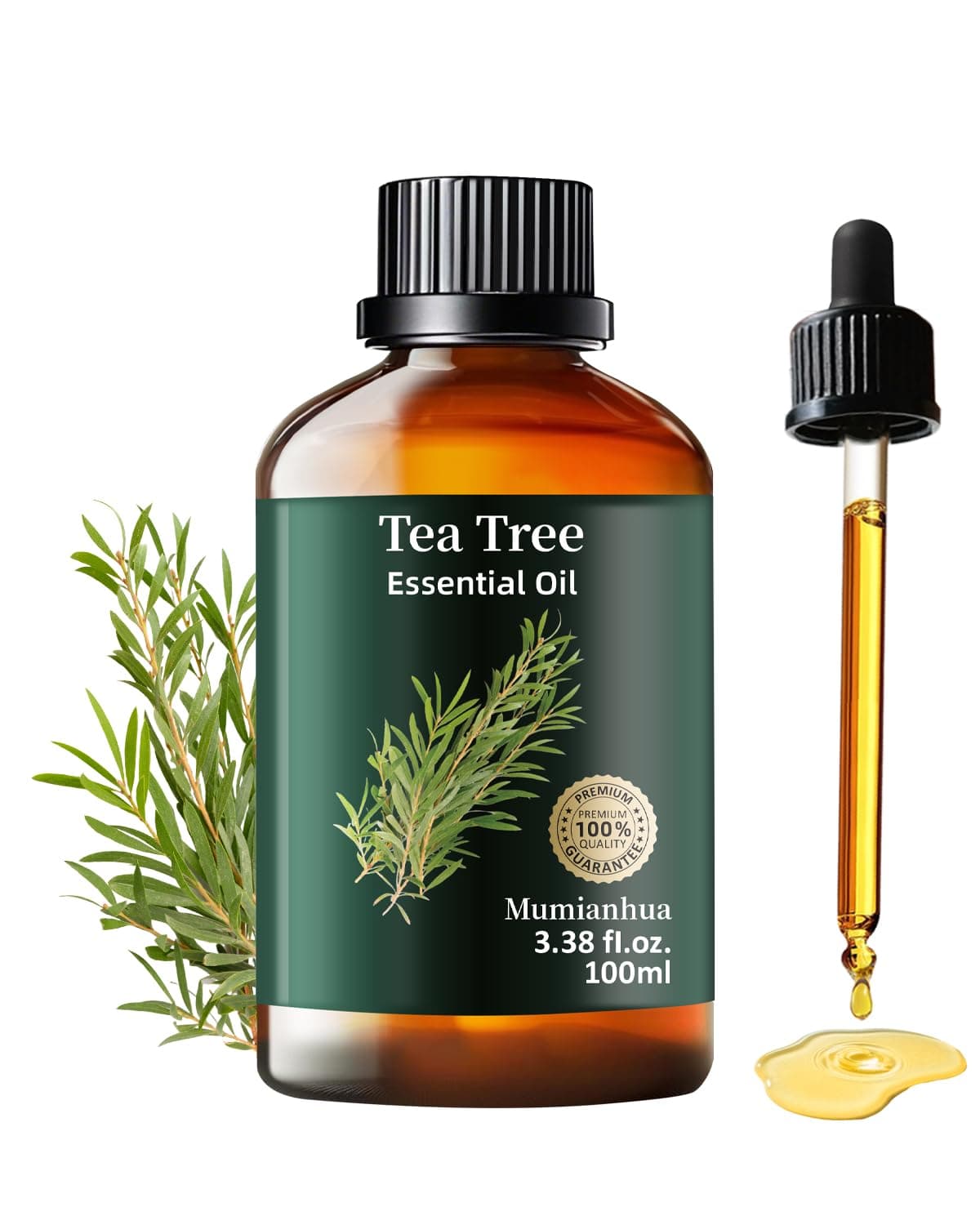 Tea Tree Essential Oil Pure, Mumianhua Natural Tea Tree Oil for Diffuser, Aromatherapy, Massage, Humidifiers, Shampoo, Soap Making- 100ml | Mumianhua Melaleuca, Purifying & Cleansing aroma, for Skin, Hair, Toenail, DIY, Sprays