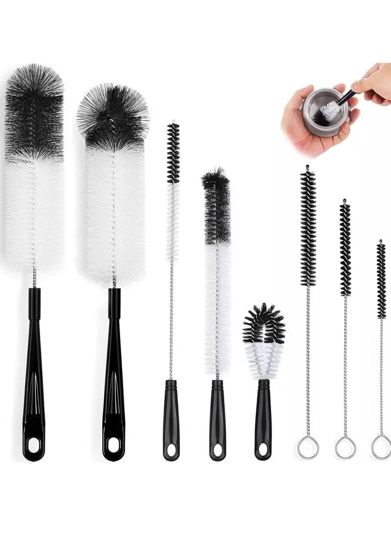 Multipurpose Cleaning Brush Set, 10 Pieces, Black and Silver