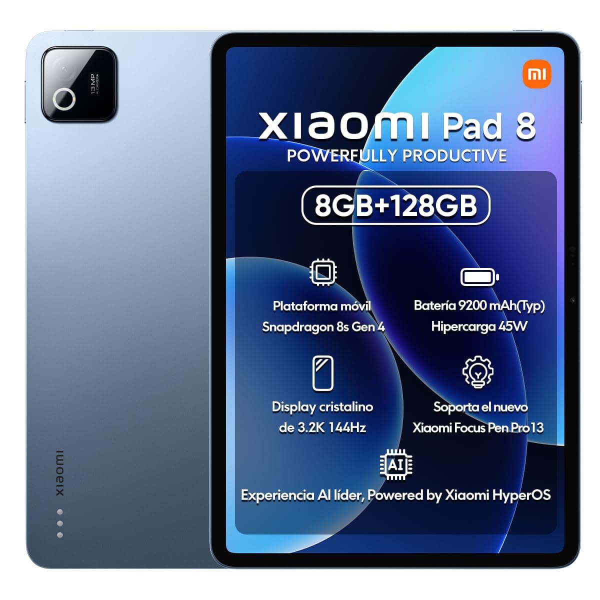 XIAOMI Pad 8 Ai WiFi Version Global (No Calls or Text) 11.2 inches 3.2K 144Hz 9200mAh Four Speakers 13 Mp Model 25097RP43G (Blue, 128GB + 8GB)