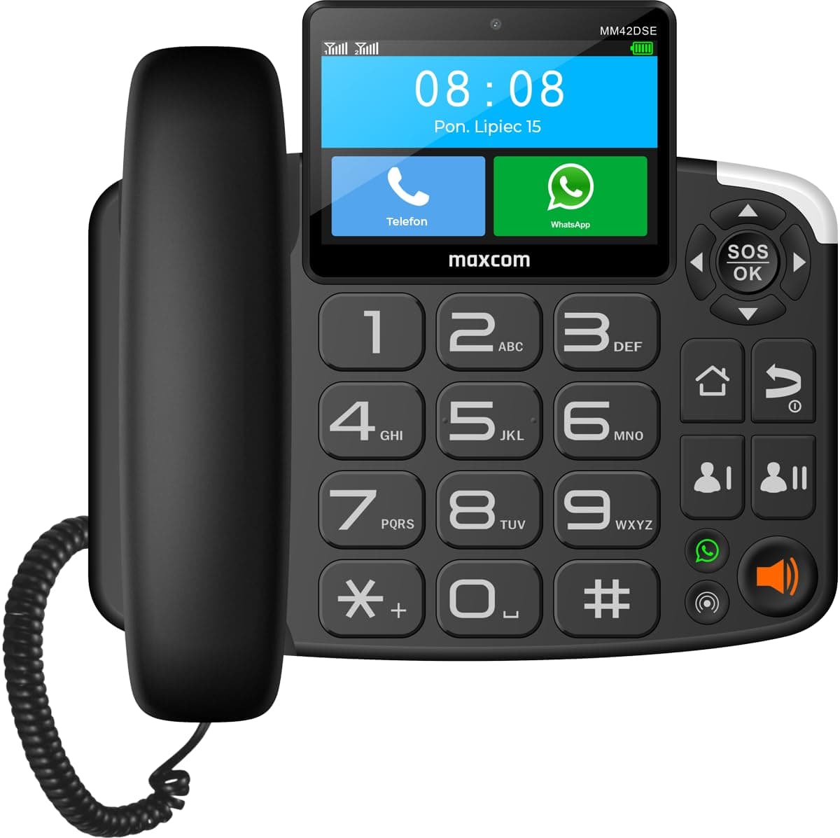 Maxcom MM42D SE 4G VoLTE - Corded Desk Smartphone for Office & Home use - Color 4" Touch Screen - Wi-Fi HotSpot - SOS Button - Bluetooth - WhatsApp - Android