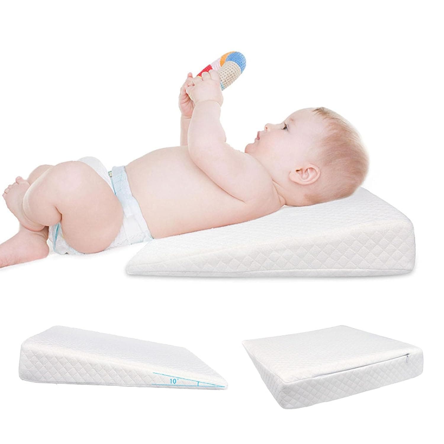 U-HOOME Baby Wedge Pillow,Soft Baby Sleeping Crib Wedge Pillow With Washable Cover,Baby Anti-vomiting Pillows,10-Degree Sleeping Nursing Pillow for Infant Newborn Toddler Pregnant Woman (10°white)