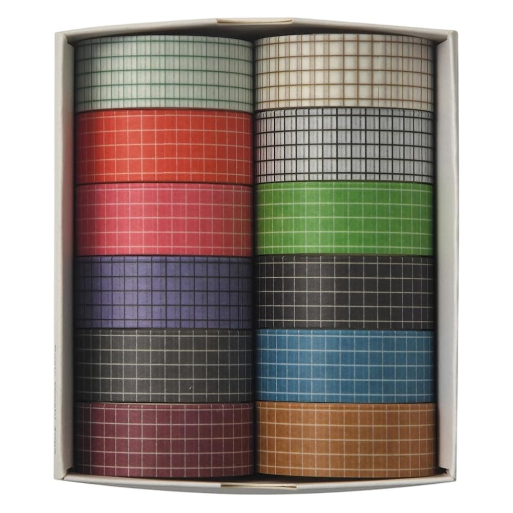 craspire Pack of 12 Rolls of Decorative Washi Tape, Basic Pattern, Colourful Stickers, Writable Stickers, Ideal for Scrapbooking, Diaries, Crafts, Gift Wrapping