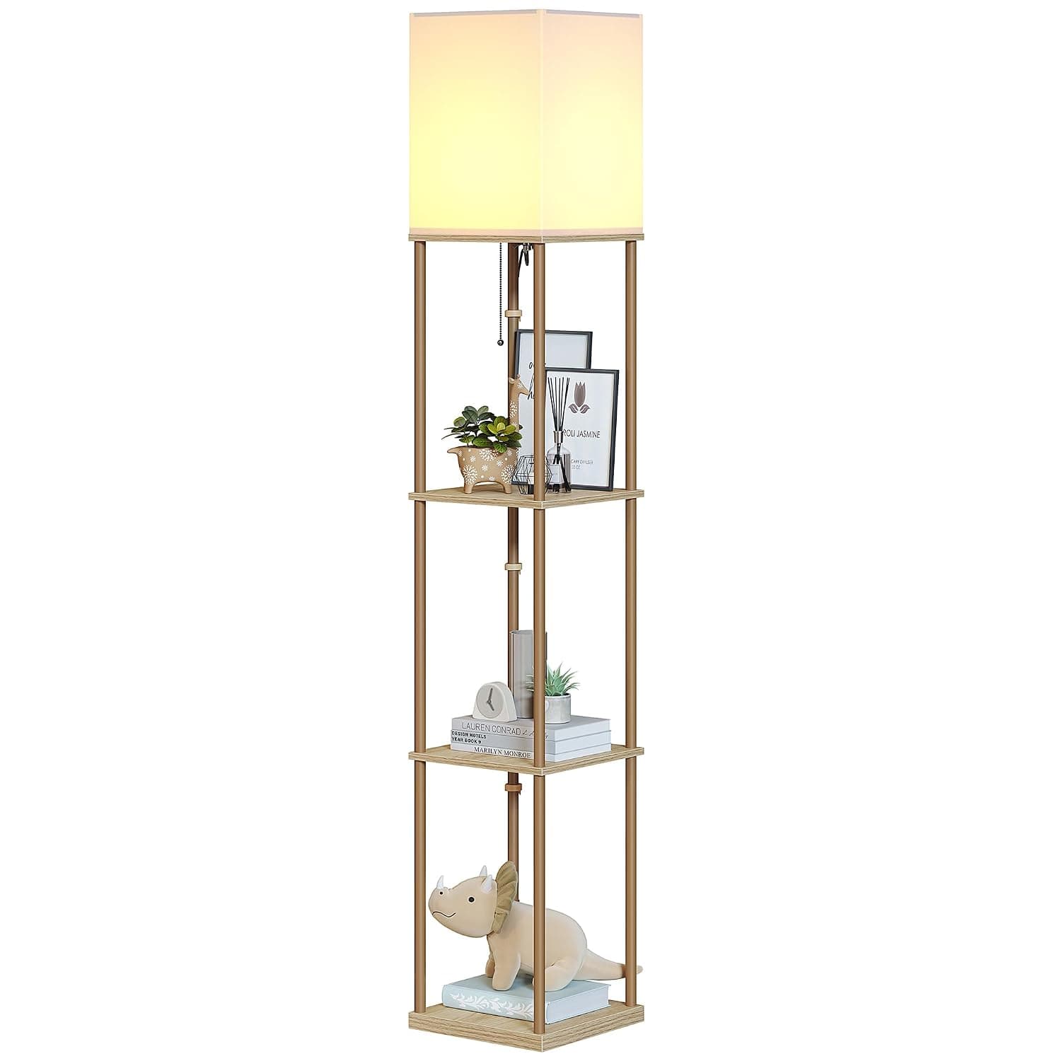 SUNMORY Floor Lamp Shelf Dimmable with 3-Colour Temperature LED Lamp for Living Room, Bedroom, Work and Office Space, Wood Colour