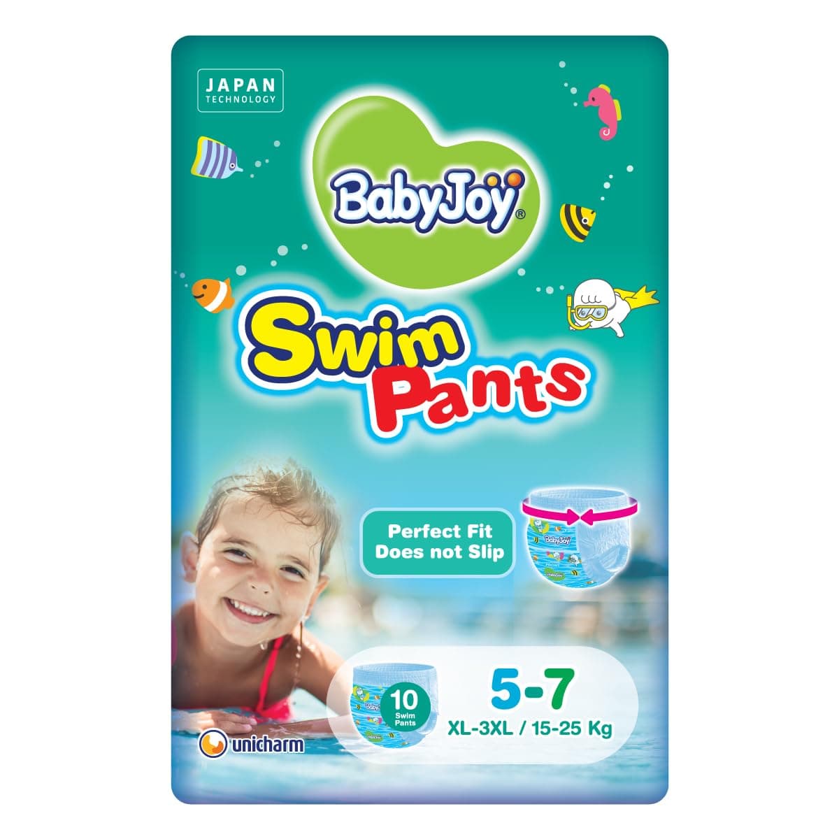 BabyJoy Swim Pants Diaper, Size 5-7, XL - 3XL, 15-25 Kg, Saving Pack, 10 Swim Pants