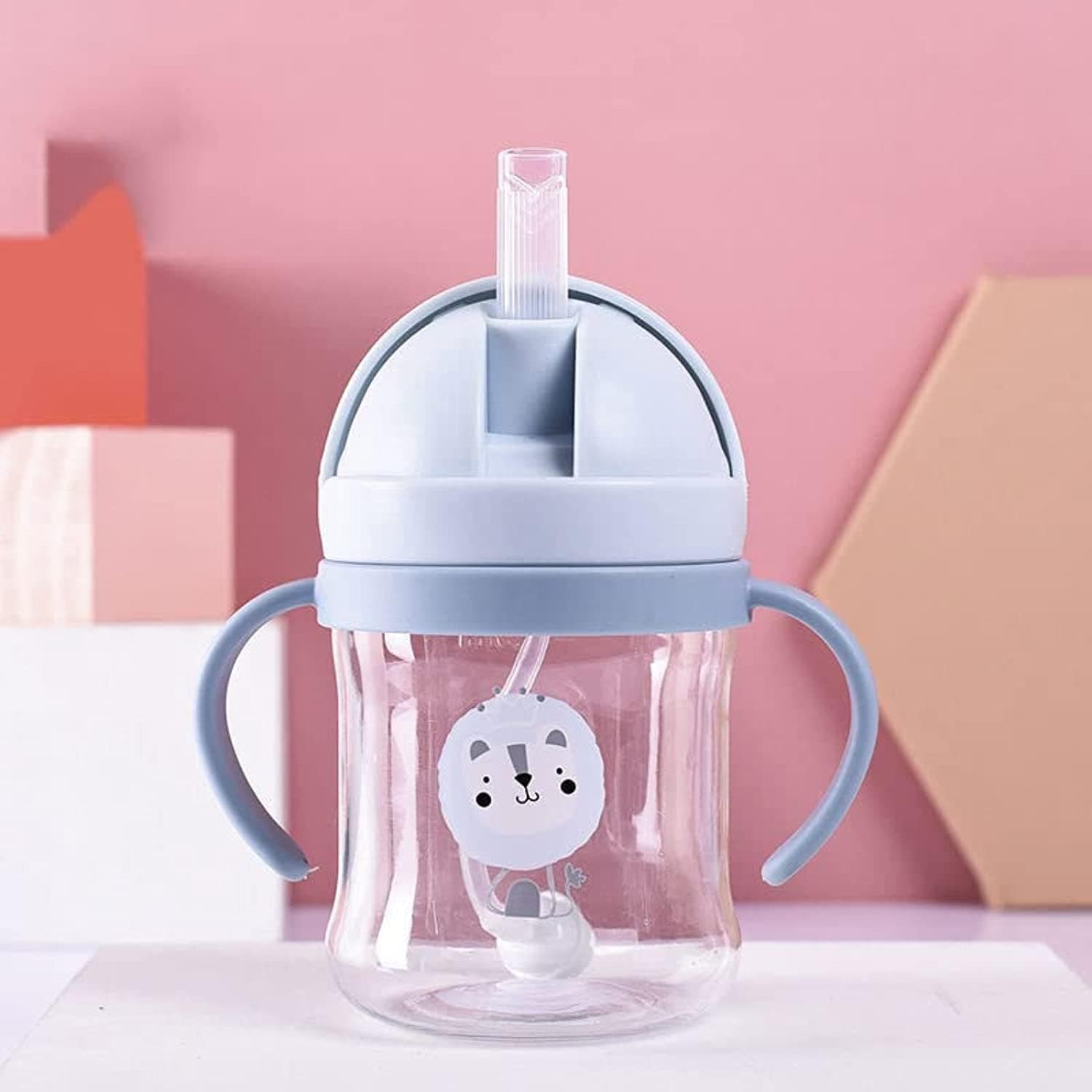Sippy Cups for Toddlers 250ML, 360° Leak-Proof Weighted Straw Cup with Handles, Soft Spout Learner Bottle, Anti-Choking Graduated Design, Drop-Resistant Training Cup for Babies, Blue