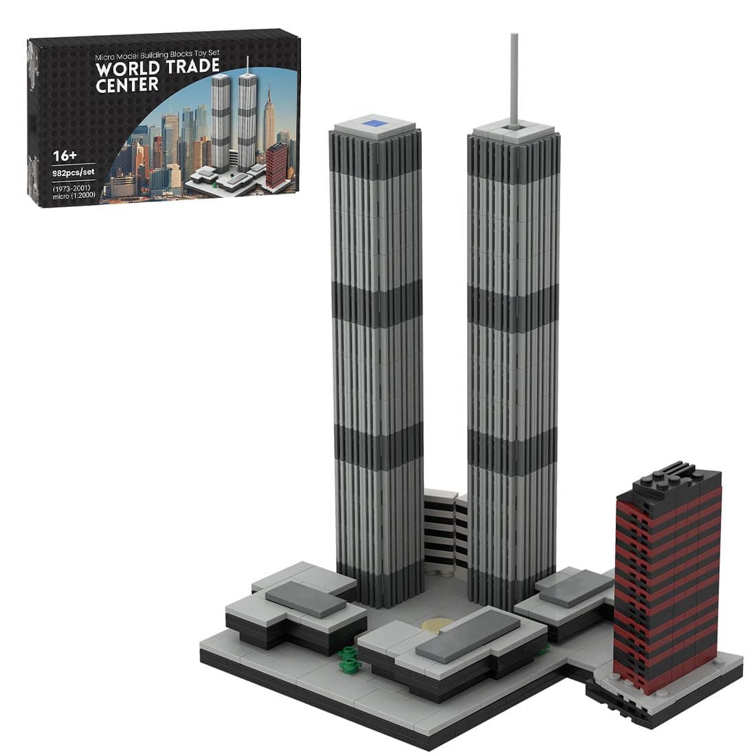 Steria World Trade Center Building Blocks Set, 982 PCS Mocsage 1/2000 World Trade Center (1973-2001) Micro Twin Towers Modular House Model MOC Architecture Construction Display Kit