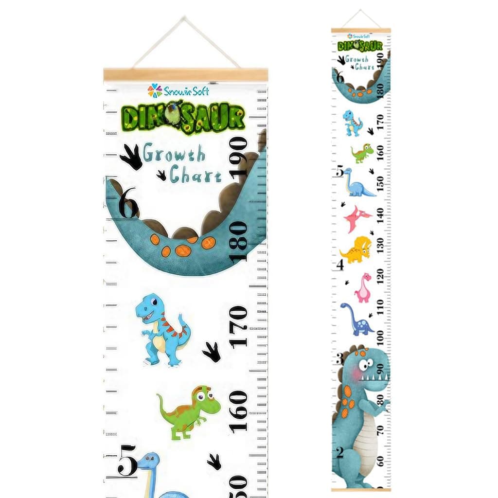 HANNEA® Cartoon Dinosaur Growth Chart for Kids, 60-180cm Height Measurement Wall Hanging, Waterproof Canvas Room Decor, Cute Animal Growth Ruler for Boys Girls Nursery, Home Decoration, 1 Pack