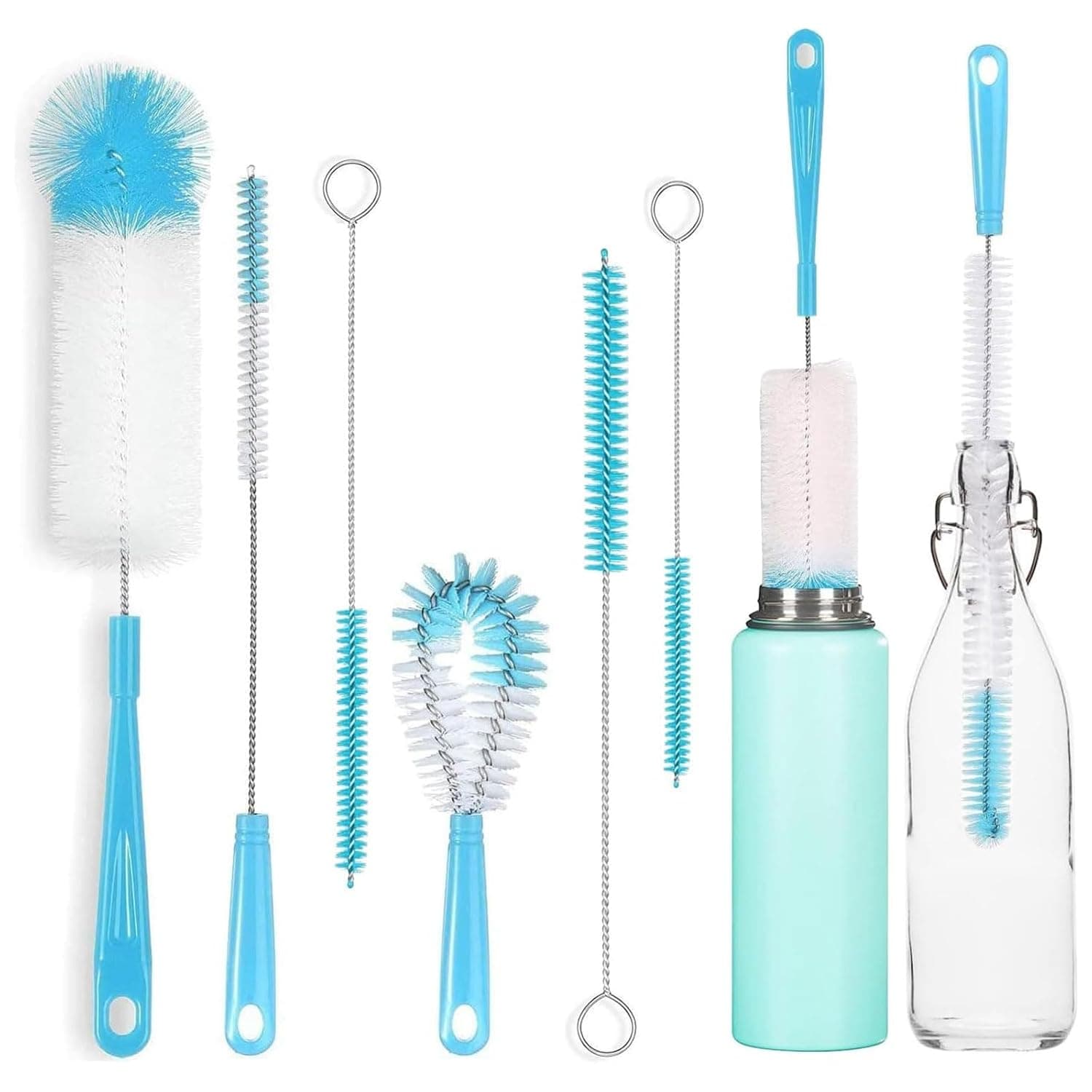 LinJie 8 Pcs Bottle Brush Cleaner Kit,Baby Bottle Brush Scrubber,Long Handle Bottle Cleaner Brush For Washing Narrow Wine/Beer Bottles, Tube Brush, Kettle Spout Brushed, Straw Brush, Nylon Bottle