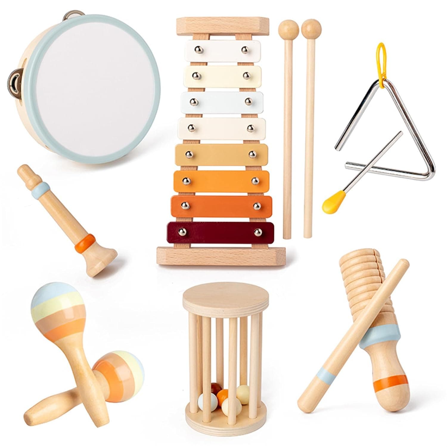 Andanna Toddler Musical Instruments, Montessori Toys for 3 year old, Musical toys for Toddlers with Modern Boho Xylophone for Boys and Girls Toddler Baby 3-5-9 Prechool Birthday Gift(7 Pcs)