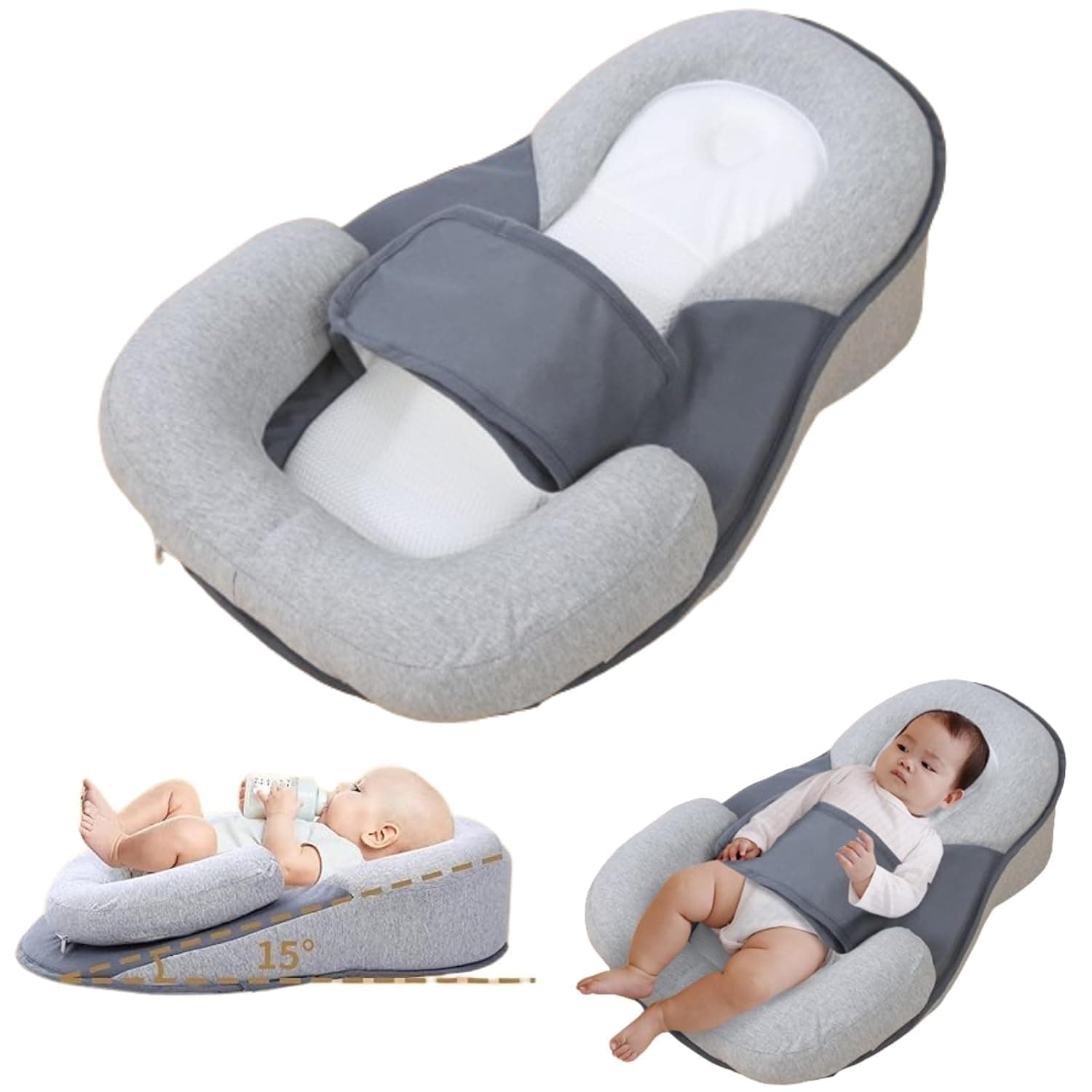 Baby Feeding Support Pillow, Anti Reflux Newborn Pillow, Reflux Breastfeeding Nursing Pad Mat for Reducing Spit-Up, Bottle Feeding (Grey)