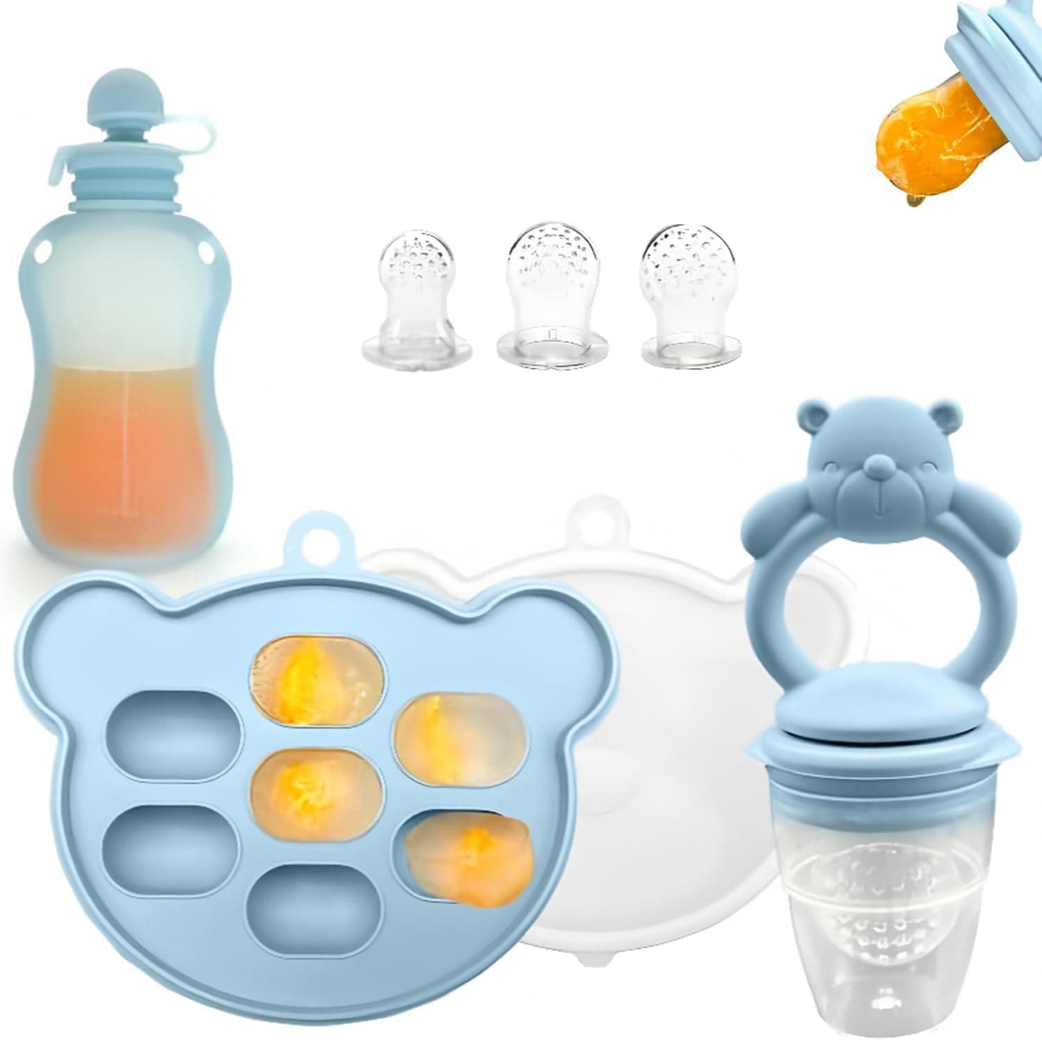 DMG TECH Baby Fruit Food Feeder, Breastmilk Popsicle Molds for Baby Teething Relief, عضاضة التسنين فواكه, Silicone Feeder for Safe Infant Self Feeding, BPA Free, Dishwasher Safe, 3 Month+
