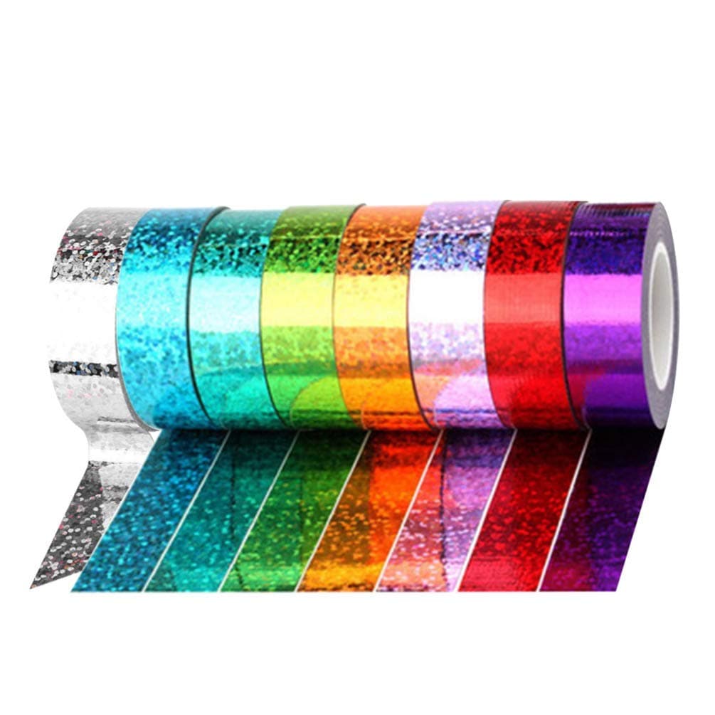 8 Rolls Glitter Prism Crafting Tape, DIY washi Masking Tape for Gift Wrapping | 0.6 × 16.4Yd