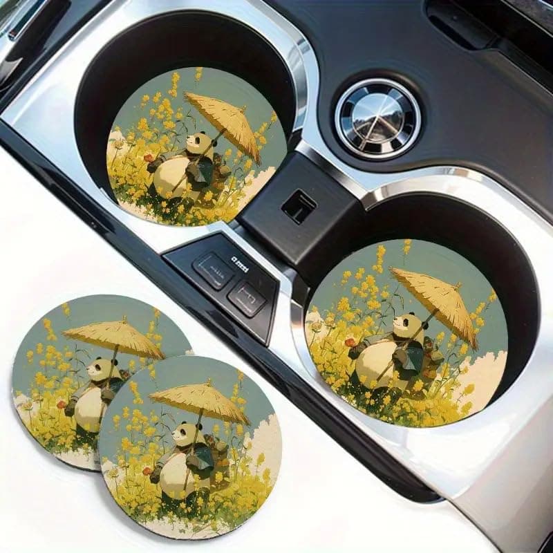 2pcs Panda Car Cup Holders, EVA Non-Slip Heat Insulation Coasters with Cute