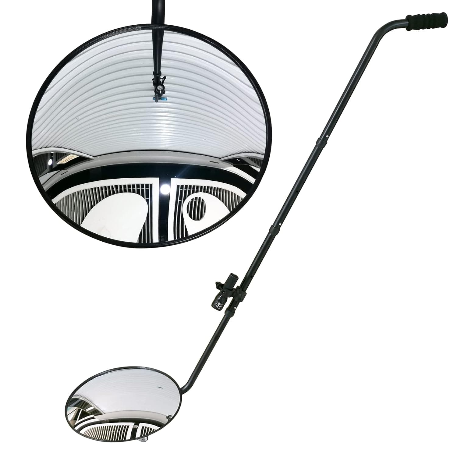Under Vehicle Inspection Mirror - 12 Inch Convex Search Mirror with Wheels and LED Light for Security Check Under Cars, Trucks and Equipments