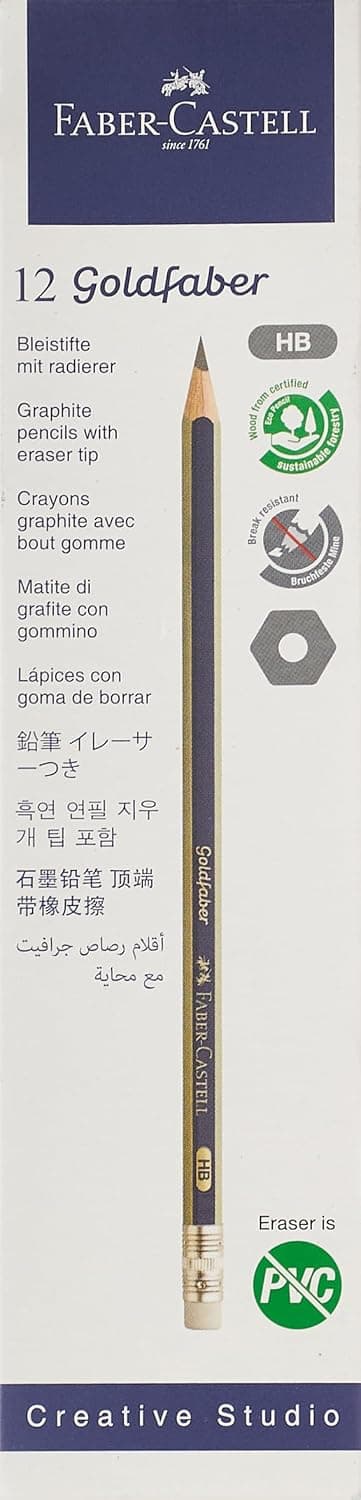 Faber-Castell 116800 Goldfaber Graphite Pencils 12-Piece Set with Eraser Tip