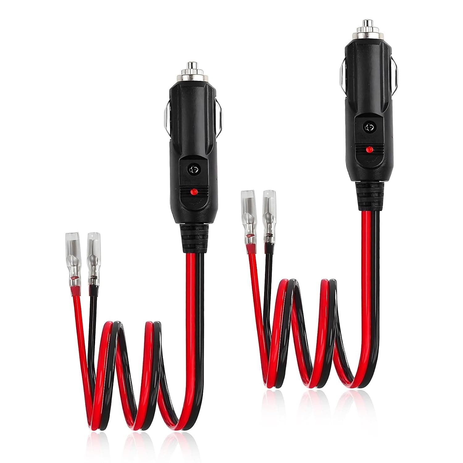 2 PCS Fused Cigarette Lighter Male Plug, 12V Cigarette Lighter Socket Adapter with Leads & LED Light, 15A 16AWG Fused Socket Cord DC Battery Charger Kit for Most Vehicles