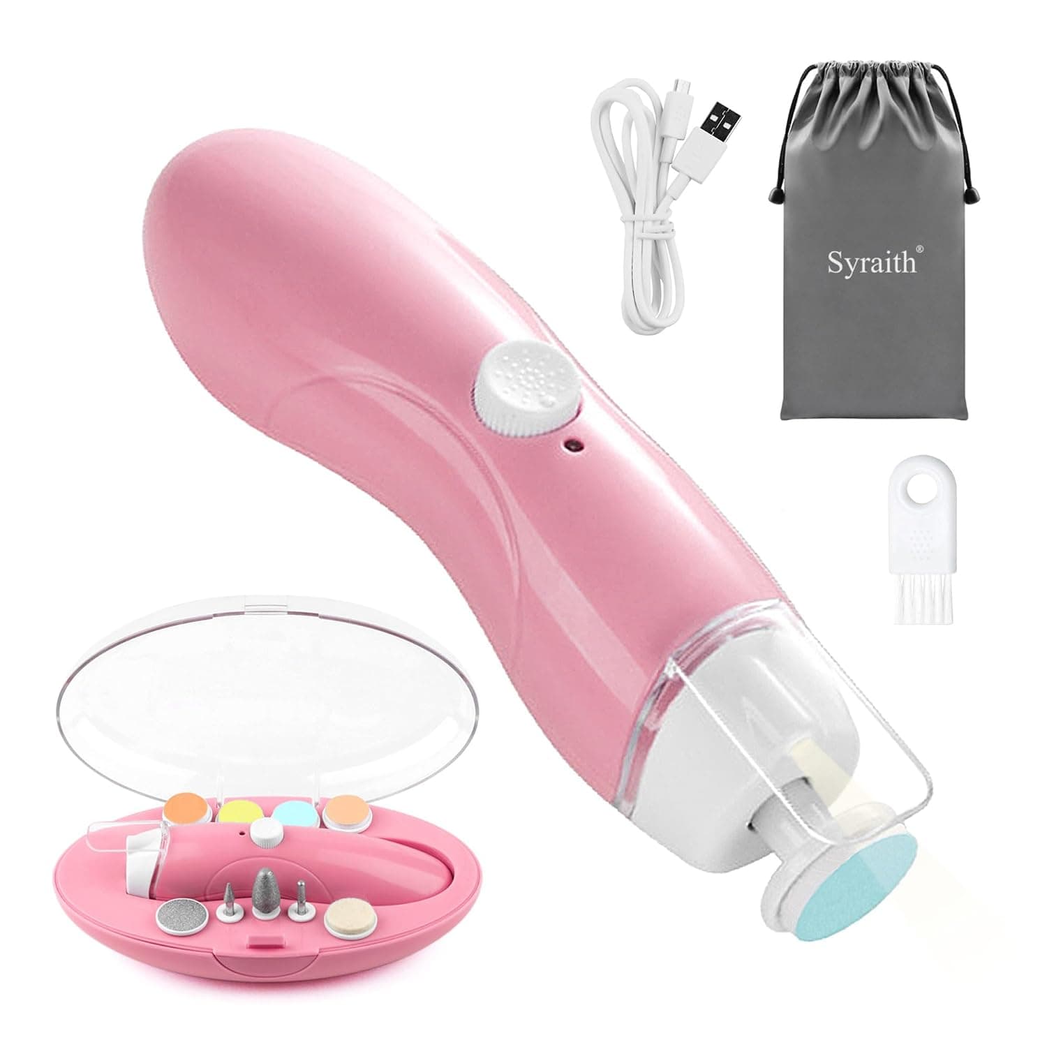 Baby Nail Trimmer Electric, Syraith 9 in 1 Baby Nail File Nail Clippers | Children's Nail Grinding tool, Rotating Speed Regulation and LED Lights Rechargeable Electric Nail File for Toddler or Adults