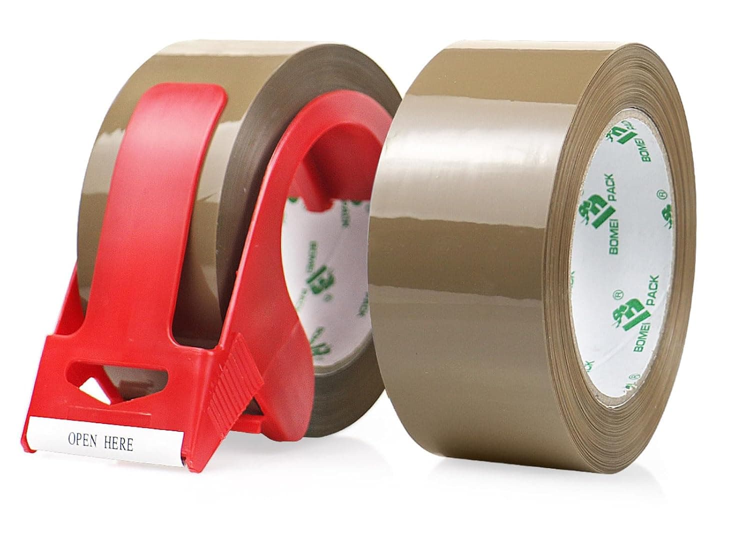 BOMEI PACK Brown Packing Tape 2 Rolls with Dispenser 48MM x 50M Moving Carton Secure Brown Tape for Home Office Storage Box Sealing Tan Color Shipping Tape