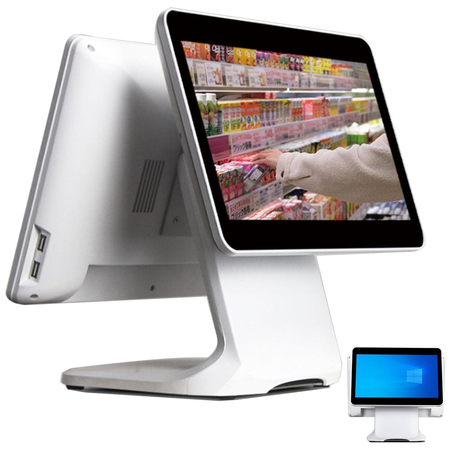 Dual Screen Touchscreen POS Cash Register 15.6" Touch & 13.3" Display N2930 CPU 4GB RAM 64GB SSD Windows 7/10 for Business Restaurant Retail Supermarket