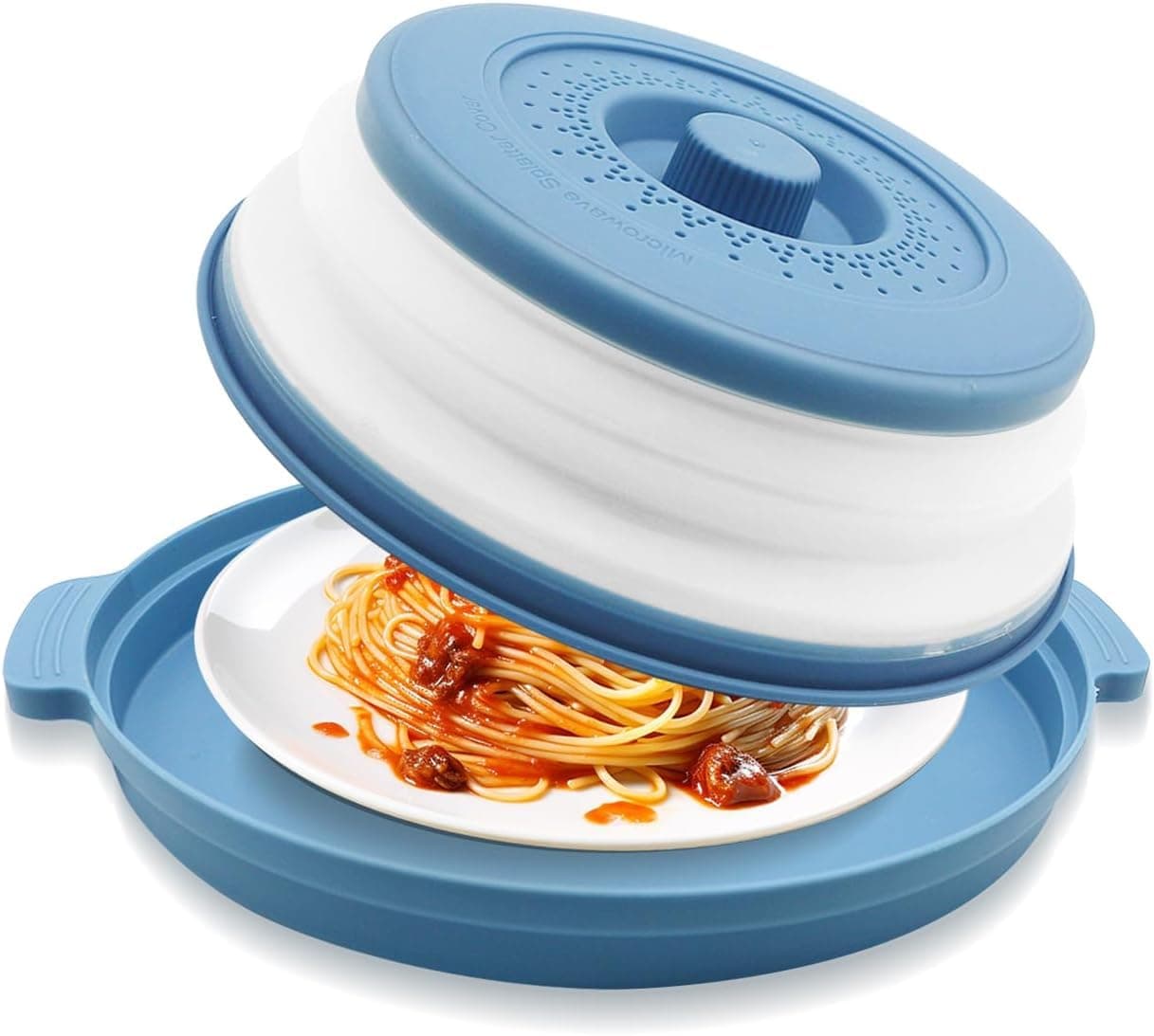 Yelajoy Silicone Microwave Food Cover with Handle - Collapsible & Vented Splash Guard with Tray, Multi-Use as Draining Basket for Washing Fruits Vegetables, BPA-Free