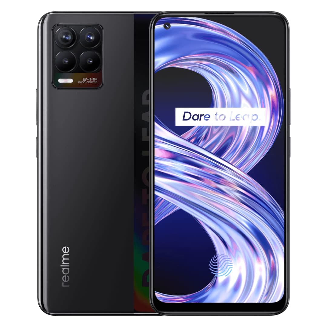 realme 8 Smartphone ohne Vertrag, 64MP AI-Quad-Kamera Android Handy, 6,4 Zoll Super AMOLED Display, 30W Dart Charge, Starker 5000mAh Akku, Dual Sim, NFC, 4+64GB, Cyber Black