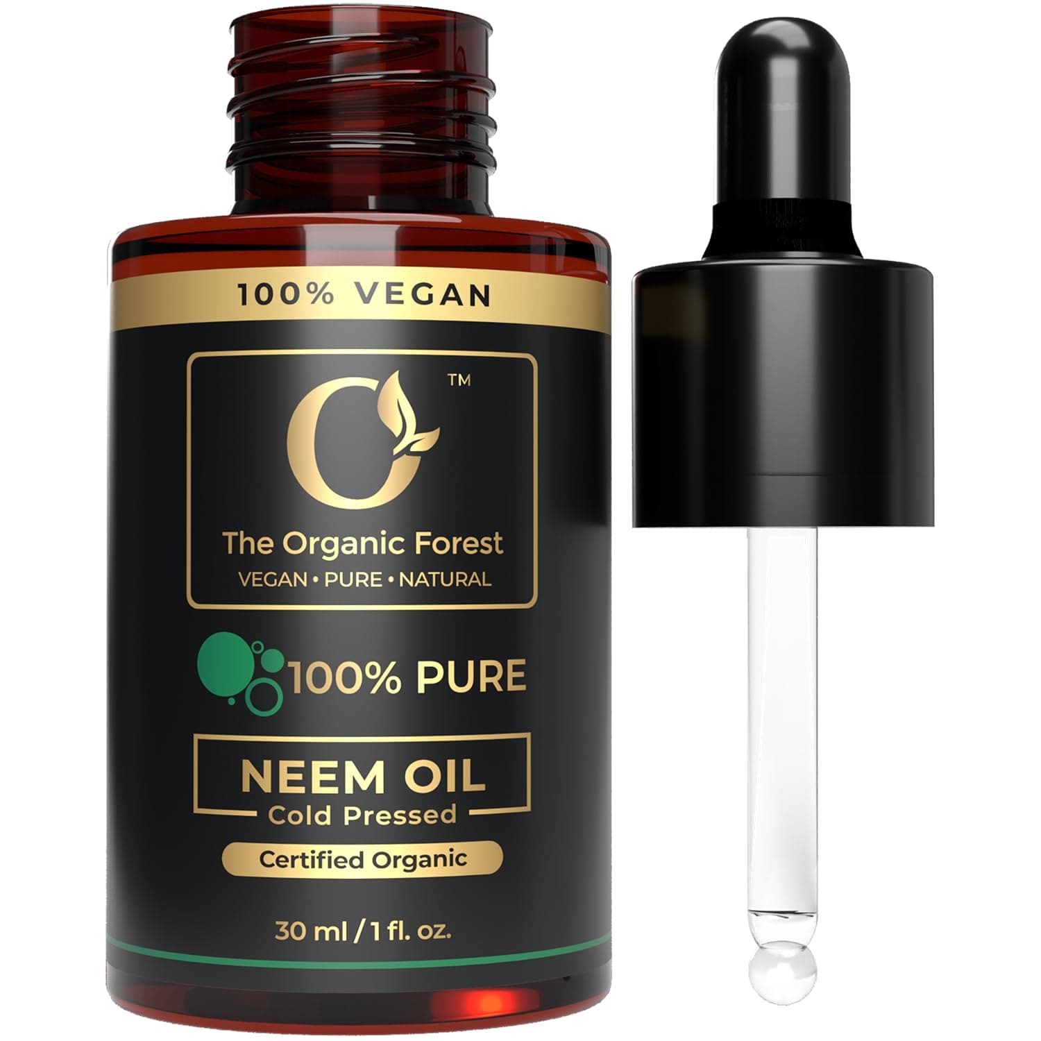 USDA Organic Neem Oil - 100% Pure Cold Pressed Neem Oil for Skin, Hair, and Plants - Natural Remedy for Healthy Skin & Hair Care - Non-GMO, Vegan – 1 Fl Oz