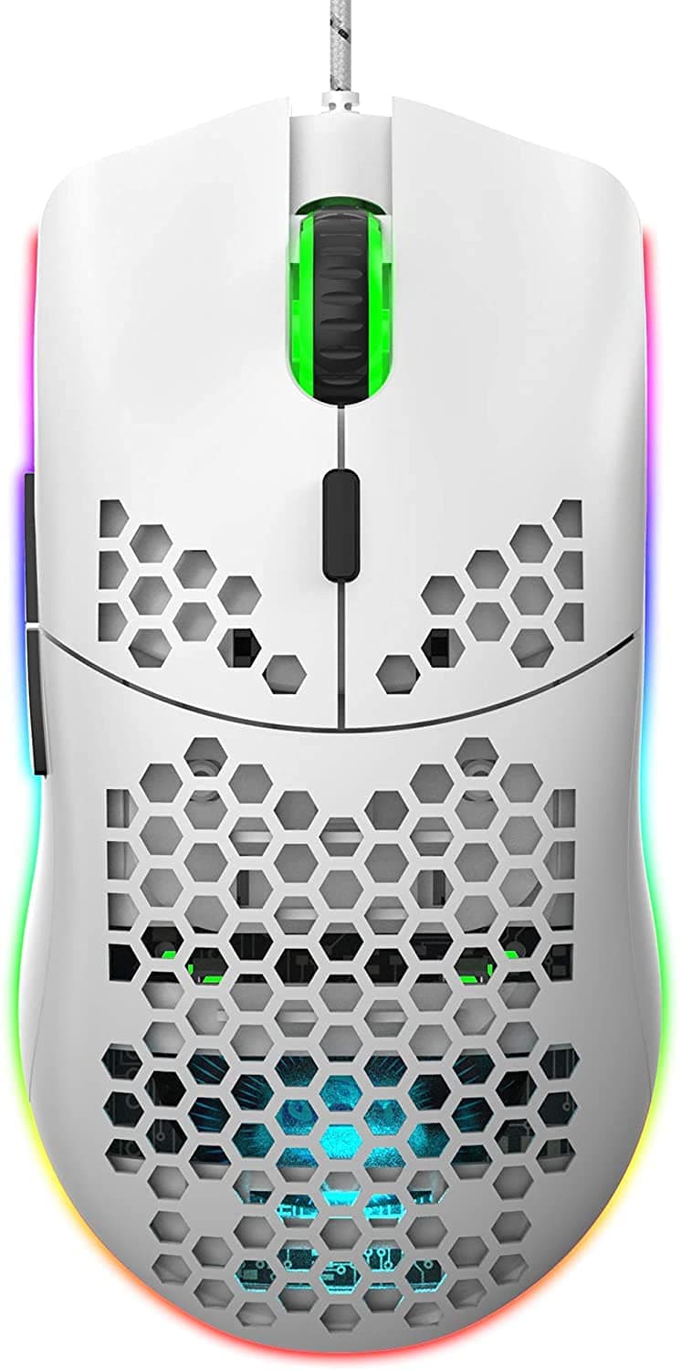 ماوس ألعاب USB ، سلكي مريح بتصميم قرص العسل مع إضاءة خلفية حتى 6400 نقطة في البوصة فأرة RGB لأجهزة Mac والكمبيوتر المحمول (أبيض)