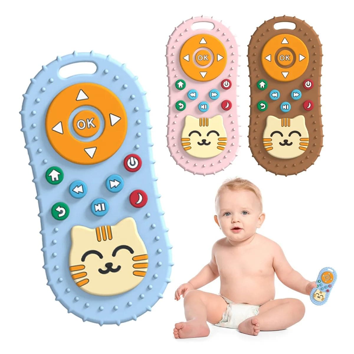 BPA-Free Silicone Baby Teether – Remote Control & Cat Shape Design – Soft, Safe & Fun Teething Toy