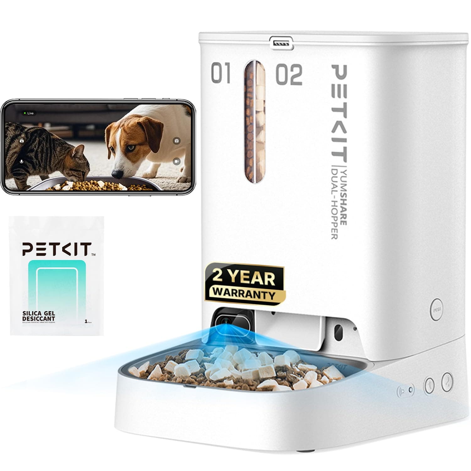 PETKIT Automatic Cat Dog Feeder with Camera, AI-Powered Motion Capturing, 1080P HD Video with Night Vision, 2.4G WiFi Pet Feeder with 2-Way Audio, Dual Hopper Pet Food Dispenser with Desiccant