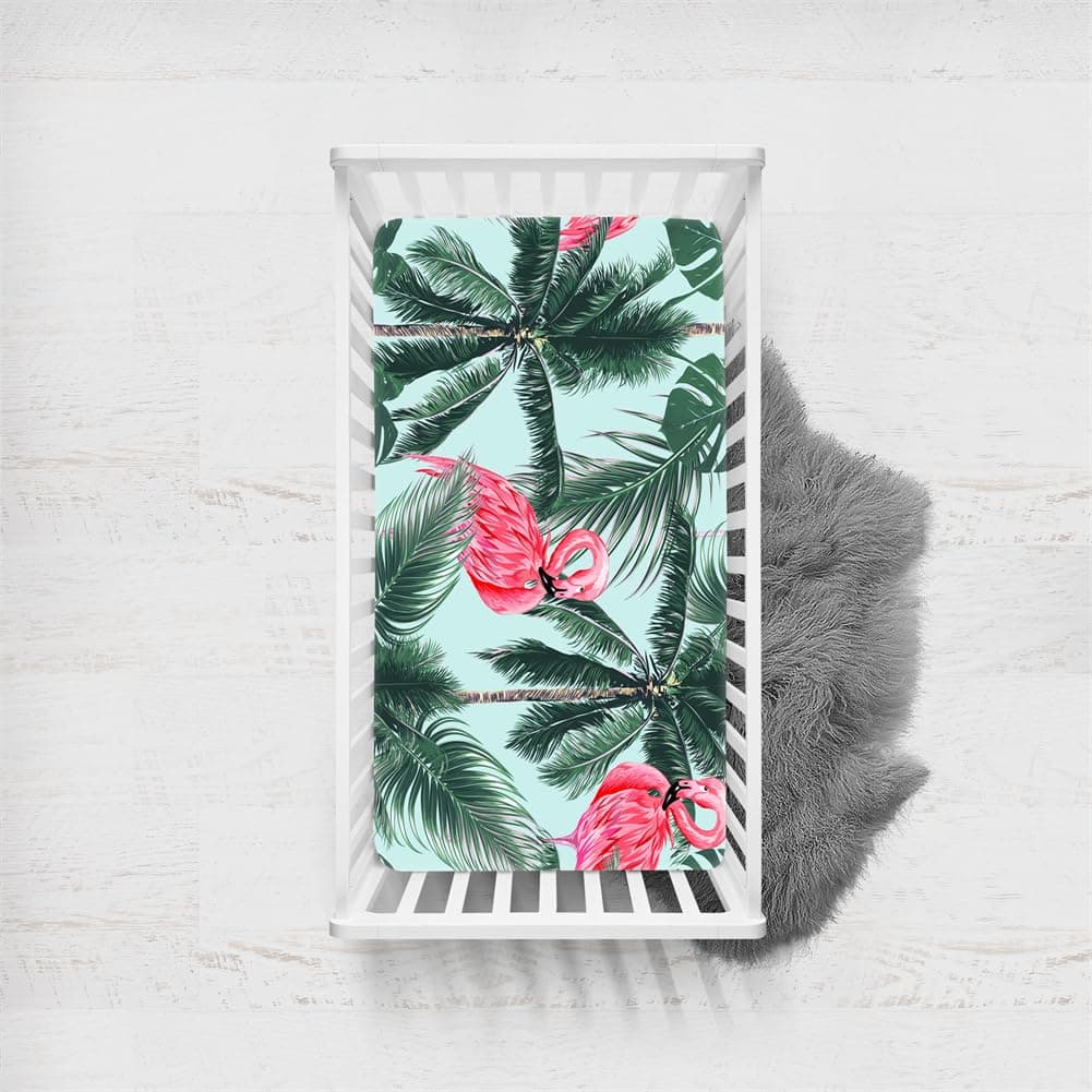 Odot Cot Bed Sheets, Bedside Cribs Fitted Sheets for Boys and Girls, Baby Bed Sheets Cot Bed Mattress Protector, Bassinet Sheets, Easy Care Soft and Dureable (flamingo leaves,140x70cm)