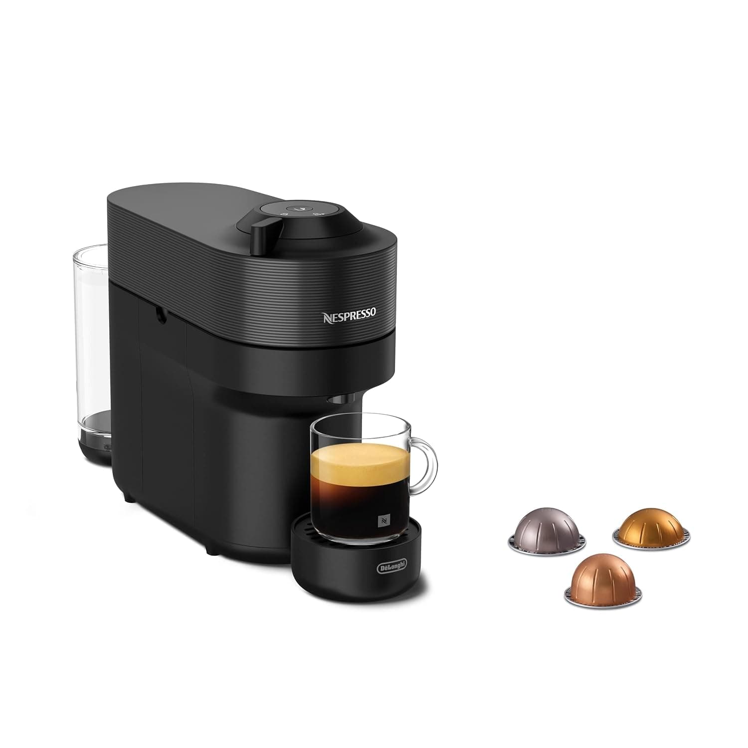De'Longhi Nespresso Vertuo Pop ENV90.B, Automatic Coffee Maker, Disposable Capsule Coffee Machine, 4 Cup Sizes, Spin Technology, Welcome Set Included, 1260W, Black Licorice