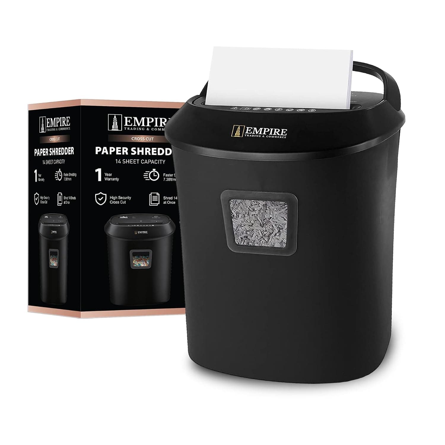 EMPIRE 14-Sheet Cross-Cut Paper Shredder | Heavy Duty for Home & Office, 25 Litres Bin | Shreds Credit Cards, Staples & Paper Clips | Overheat Protection, Secure P-3 Shredding – OS1201C (Black)