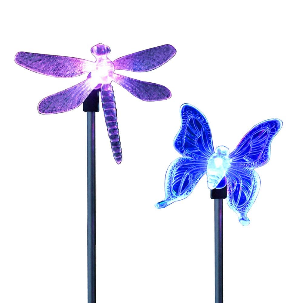 Fawoonu 2 Pack LED Solar Garden Stake Light Multi Color-C, Dragonfly Garden Decor Figurines Lights Outdoor Landscape Lighting for Path, Yard, Lawn, Patio