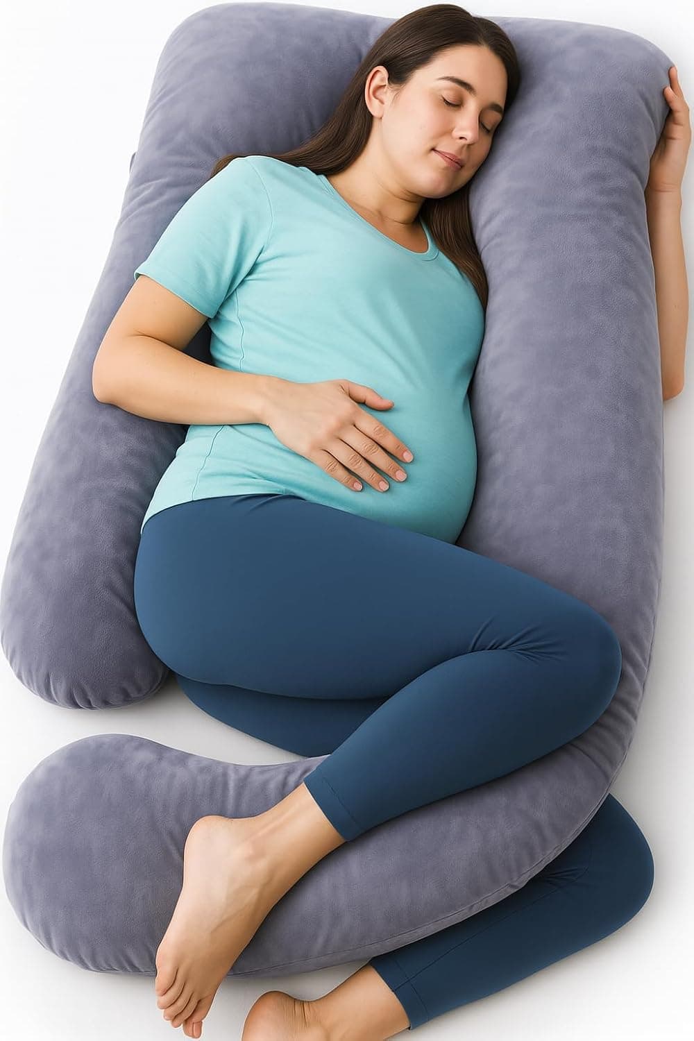J-Shaped Pregnancy Pillow – Full Body U-Shaped Maternity Pillow with Removable Cover, Provides Support for Back, Legs, Belly & Hips – 170x70 cm Grey Pillow for Pregnant Women.