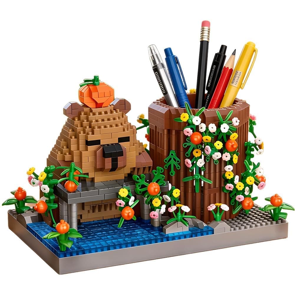 Capybara Building Blocks Pen Holder, 1200 Pcs Capybara Mini Building Block Set Desk Organizer, DIY Educational Toy, Micro Building Bricks Animal Desktop Decor for Kids Teens Adults